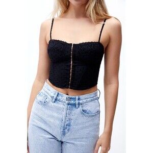 LA Hearts PacSun Front Hook Eye Back Lace Crop Dotted Textured Corset Top XS